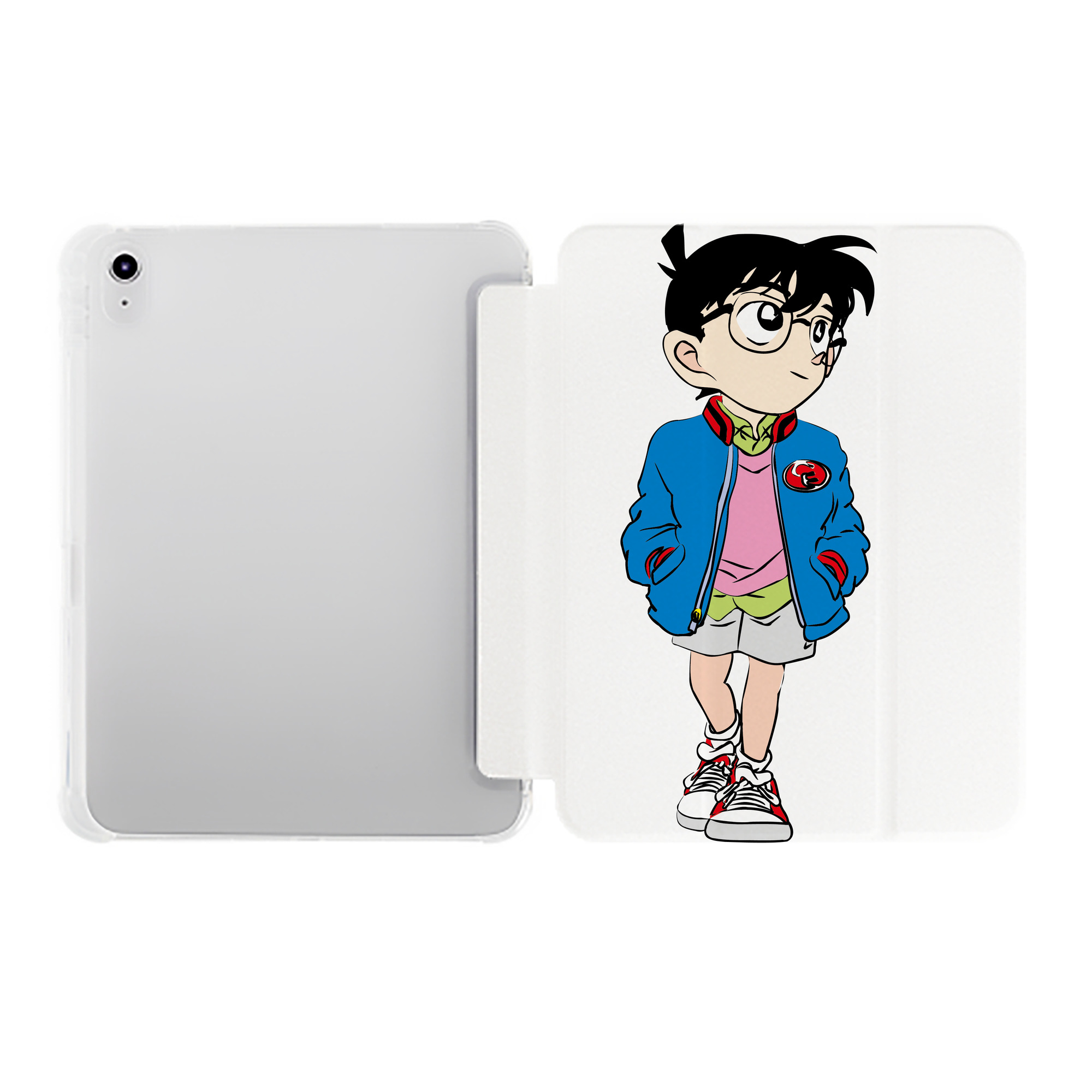 （画像用） 名探偵コナン 江戸川 コナン Detective Conan Conan Edogawa IPad ケース ペン収納付き 三つ折りスタンド PUレザー×シリコン 対応機種9.5/10.5/10.9インチ